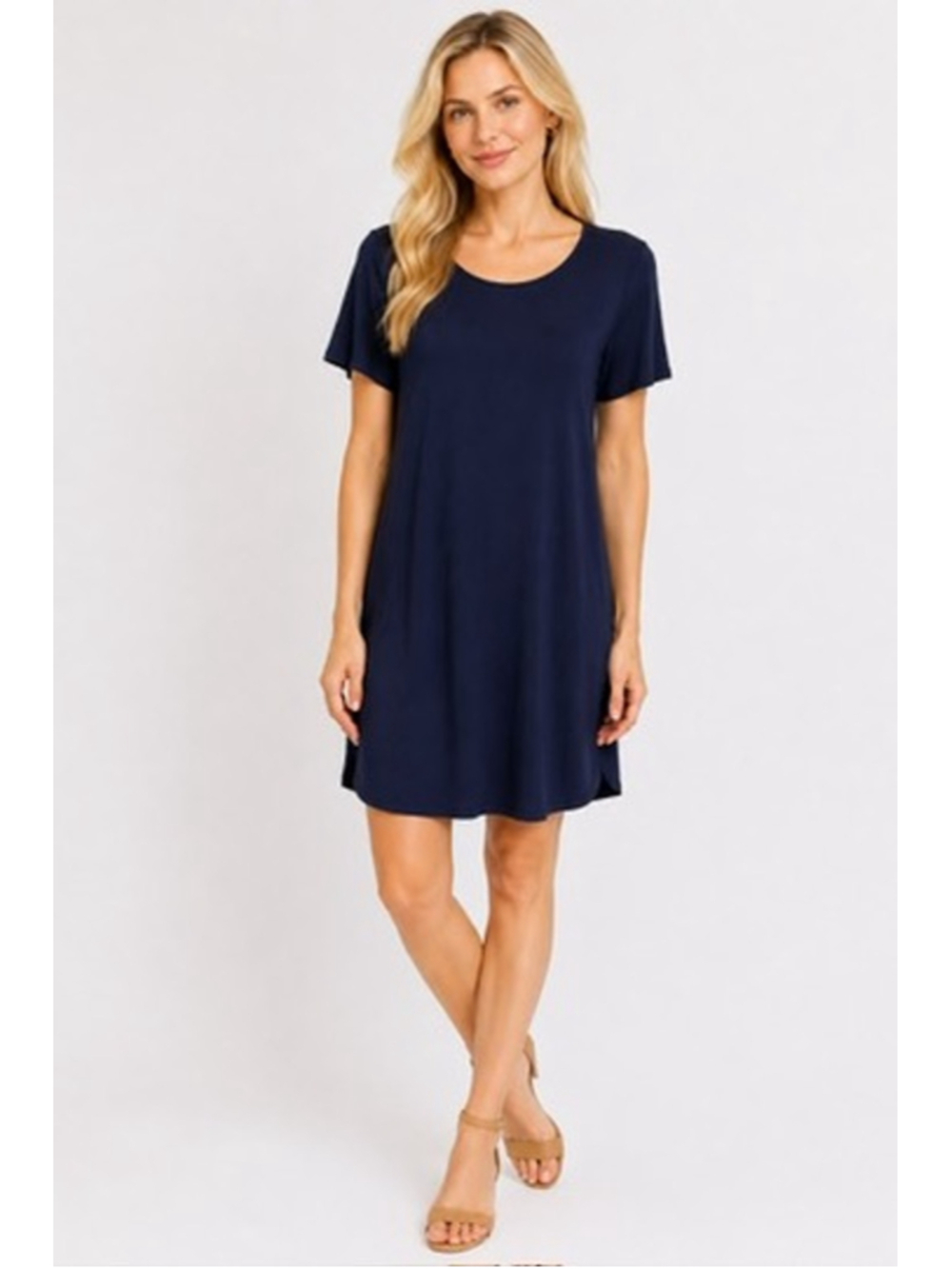 Eileen Fisher Navy Tencel Lyocell T-Shirt Dress Shift Knee Length Casual Size M